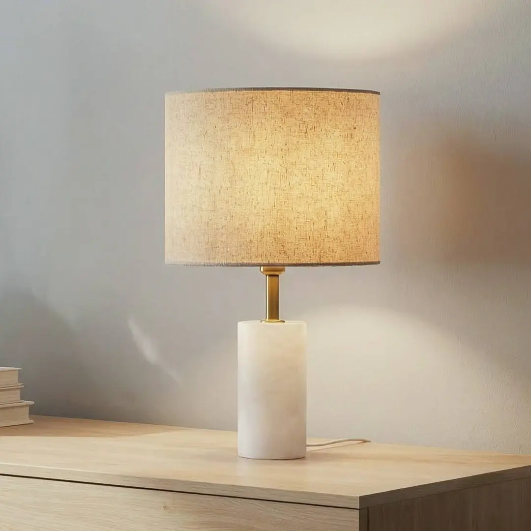Lindby Tischlampe Alabaster, weiß/beige, Ø 25cm, Marmor, E27