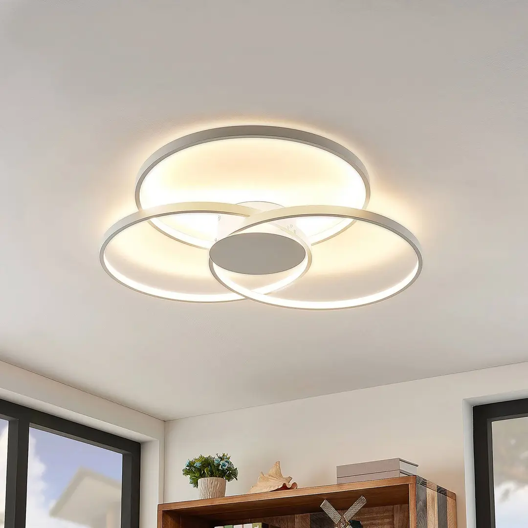 Lindby LED-Deckenleuchte Riley, weiß, Metall, 80 cm, dimmbar