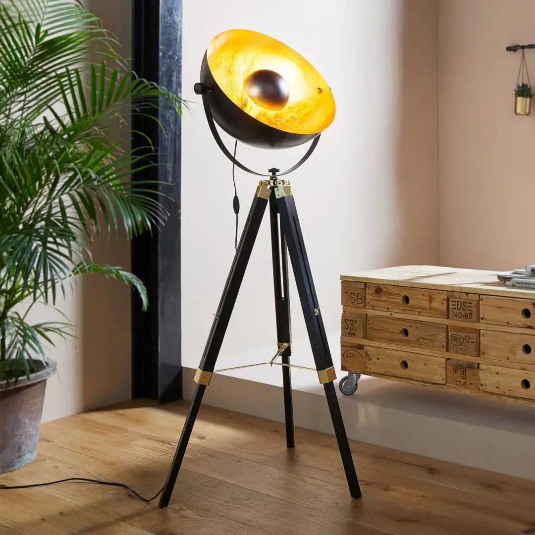 EGLO Stehlampe Covaleda m. Dreibeingestell schwarz/gold