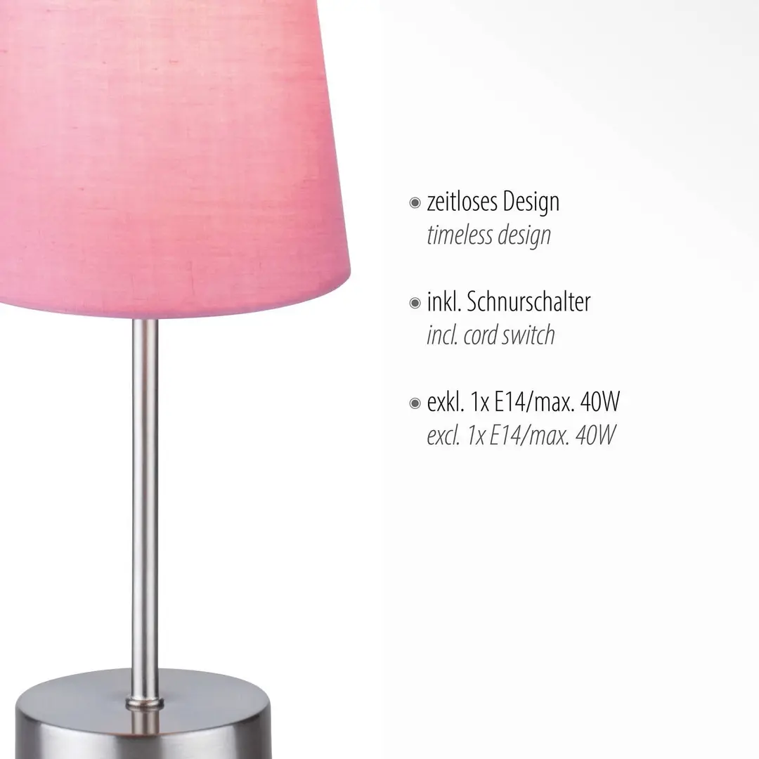 JUST LIGHT. GmbH Tischleuchte Heinrich mit Stoffschirm rosa