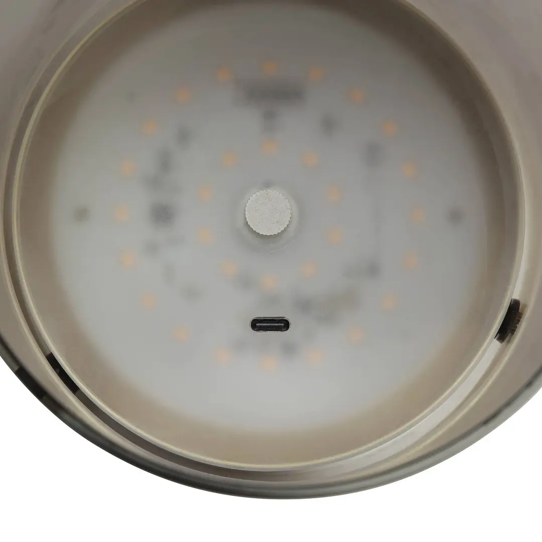 Brilliant LED-Tischleuchte Lumeo, Ø 13 cm, messingfarben/rauchgrau