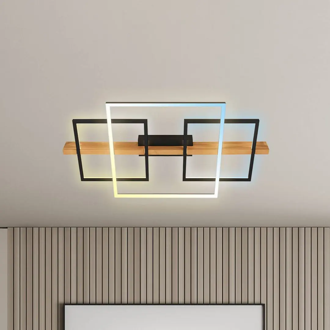 Briloner LED-Deckenleuchte Cadre, CCT, 75cm, schwarz, Holz