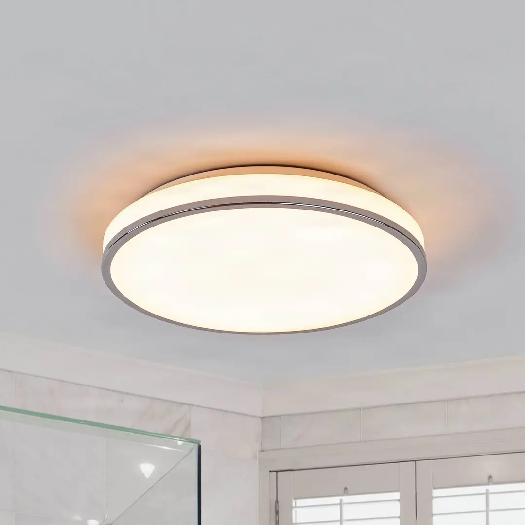 Lindby LED-Deckenleuchte Lyss, Ø 40 cm, chromfarben, IP44