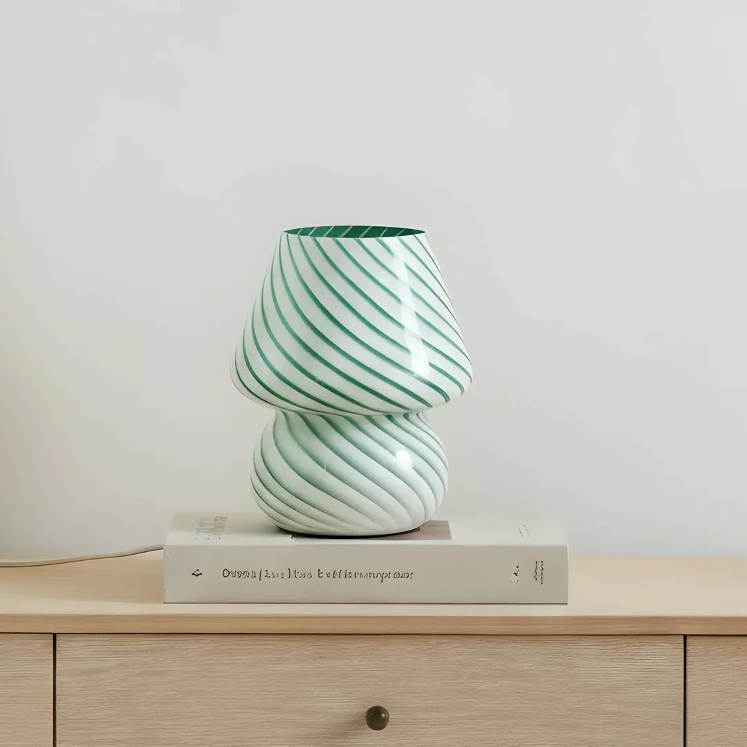 Lindby Tischleuchte Andriana, grün/weiß, Glas, Ø 15 cm
