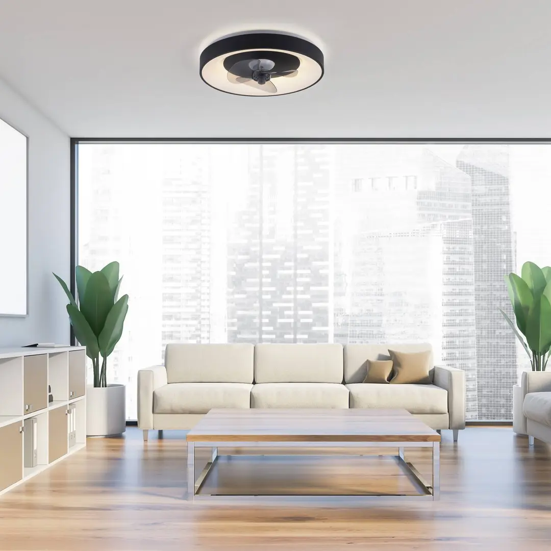 JUST LIGHT. GmbH LED-Deckenventilator Venika, schwarz CCT, Fernbed. Ø 48,6 cm