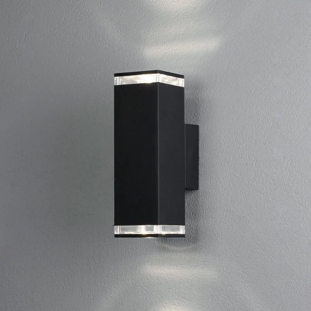 Konstsmide Außenwandleuchte Pollux, 23,5 cm, schwarz, Aluminium, 2-flg.