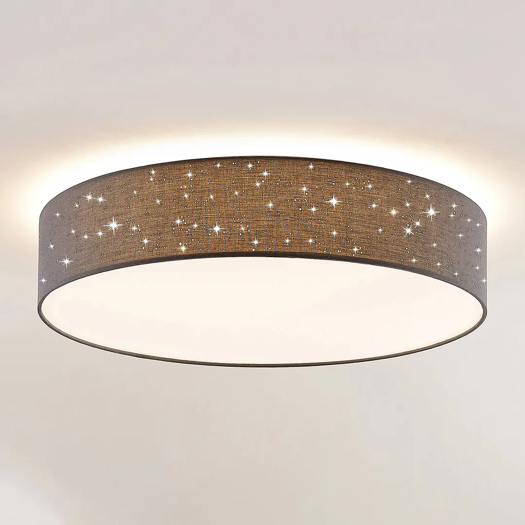Lindby LED-Deckenlampe Ellamina, Ø 60 cm, anthrazit, Textil