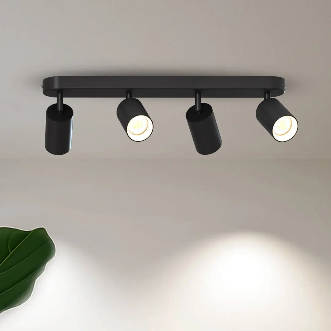 Calex GU10-Deckenspot, schwarz, Länge 49 cm, 4-flg., Metall