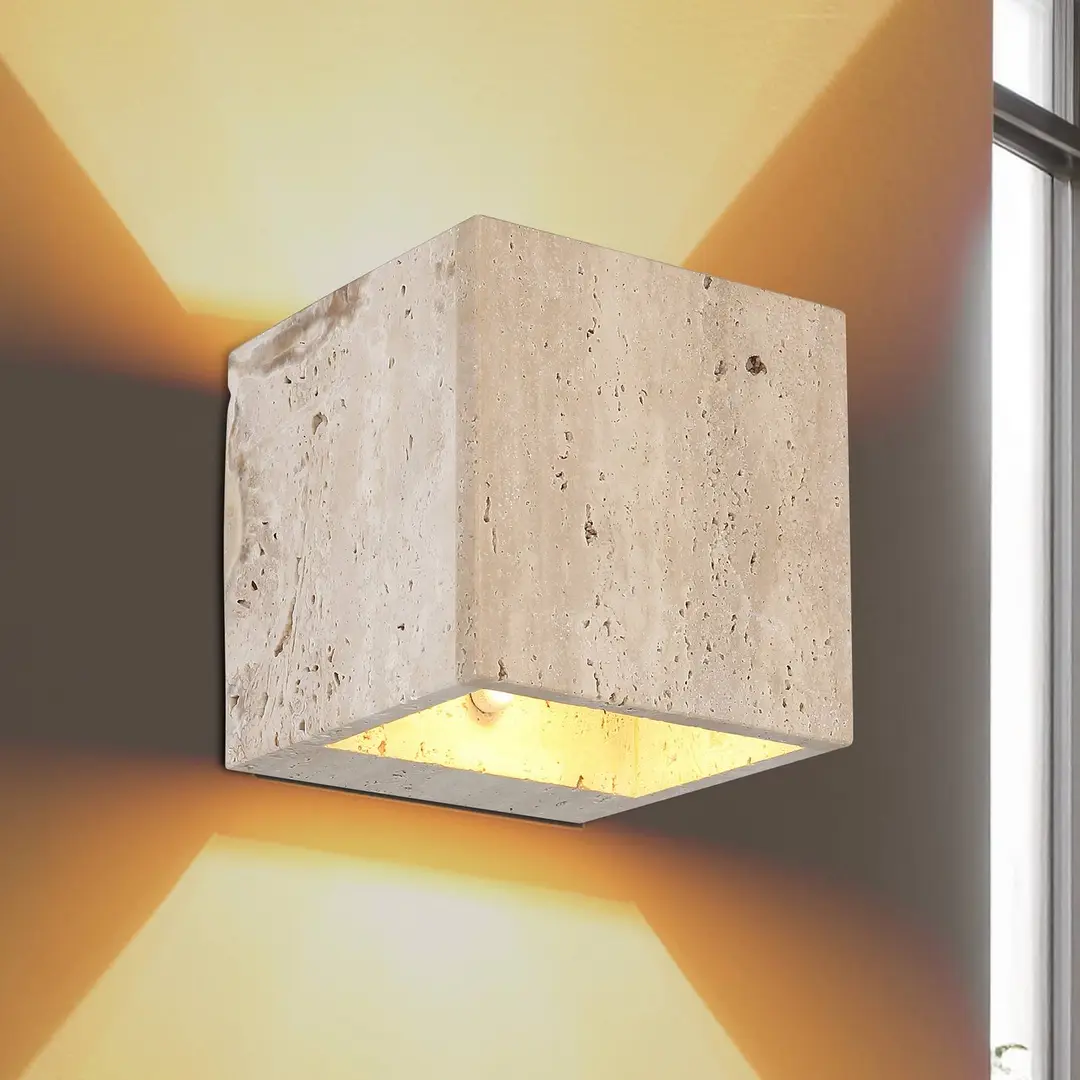 Globo LED-Wandlampe Rojas, beige, Breite 12 cm, Stein
