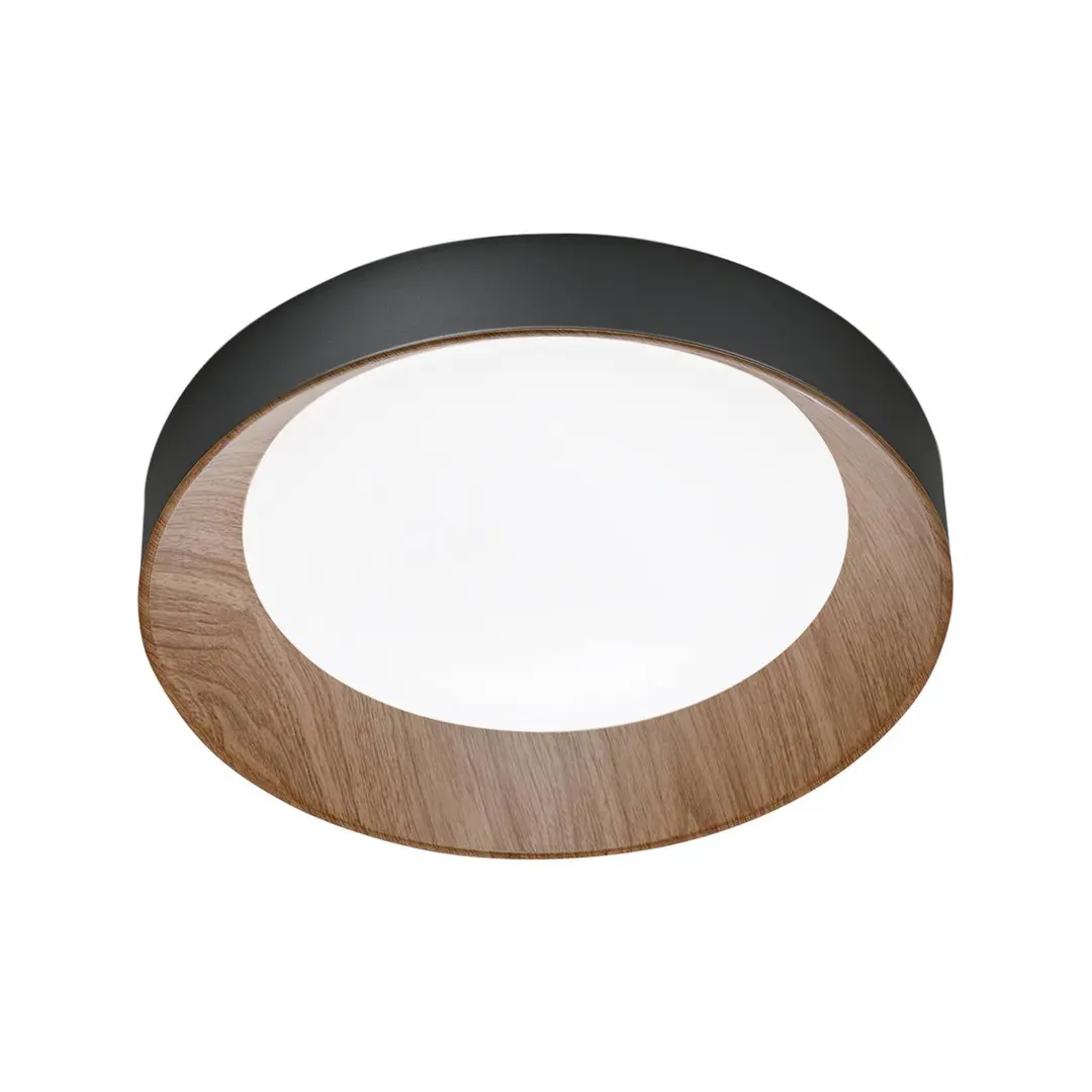 Luce Ambiente Design LED-Deckenlampe Arka, Ø 40 cm, schwarz/Holzoptik, Metall CCT