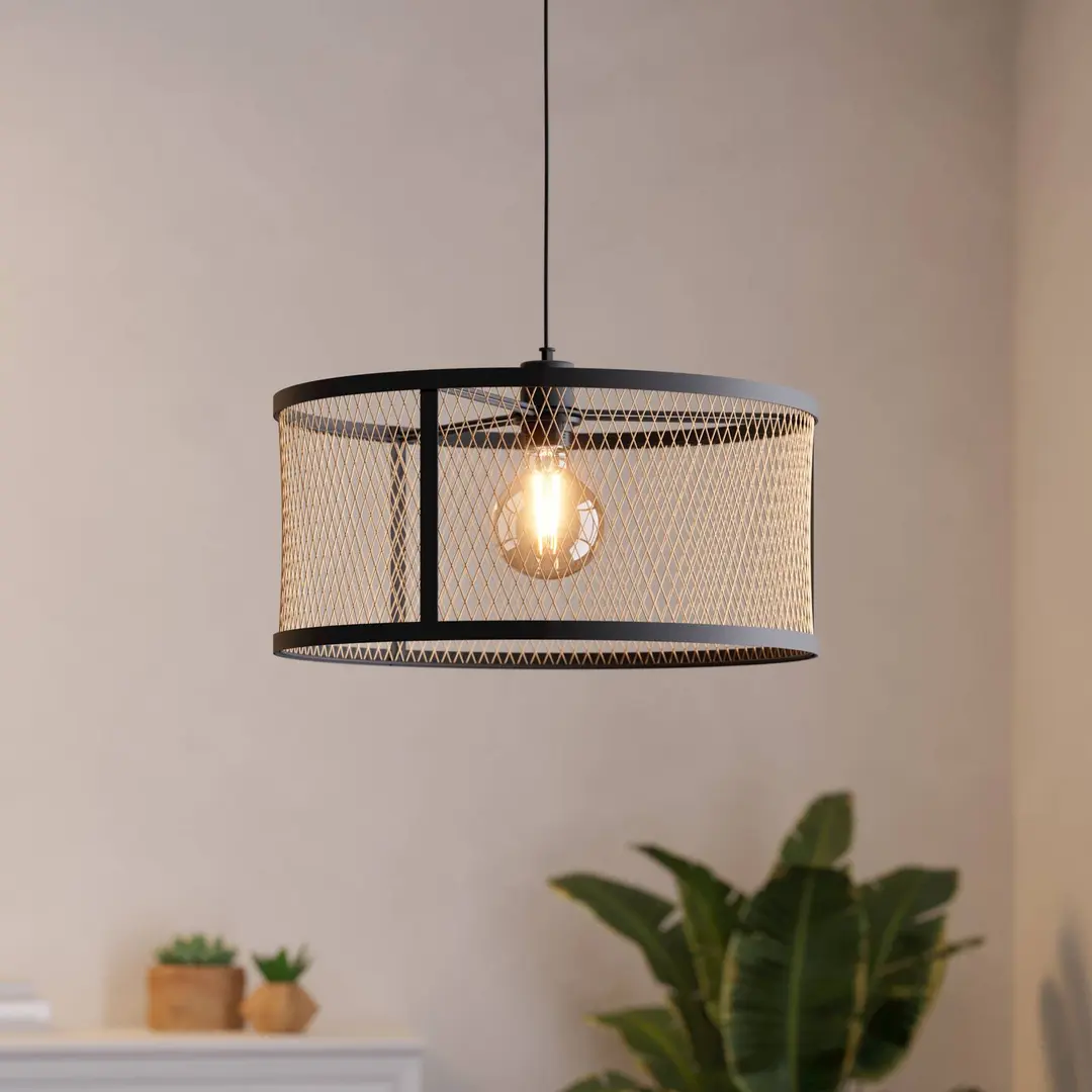 EGLO Hängelampe Dellow, Ø 45 cm, schwarz/messingfarben, Stahl