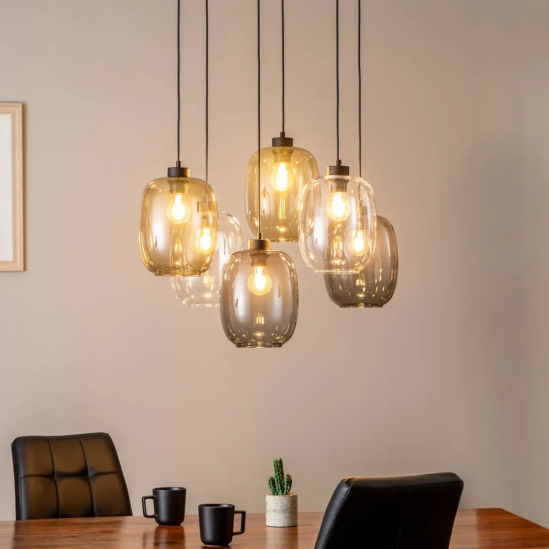 TK Lighting Hängeleuchte Elio, Glas, braun/klar/grau, 6-flammig Rechteck