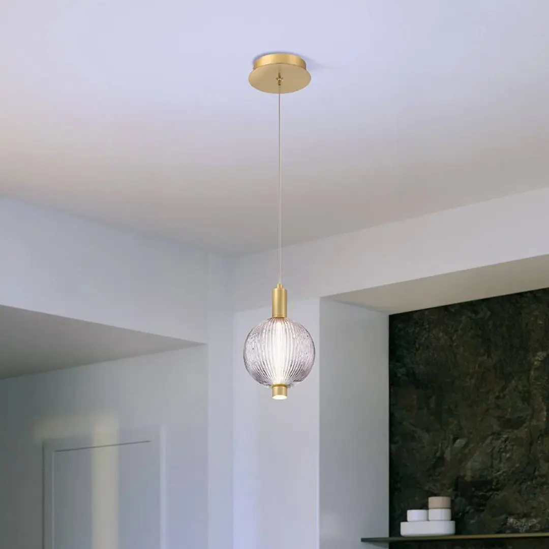 Quintiesse LED-Hängelampe PALMAS, gold/rauchgrau, Ø 15 cm, 1-flg., Glas