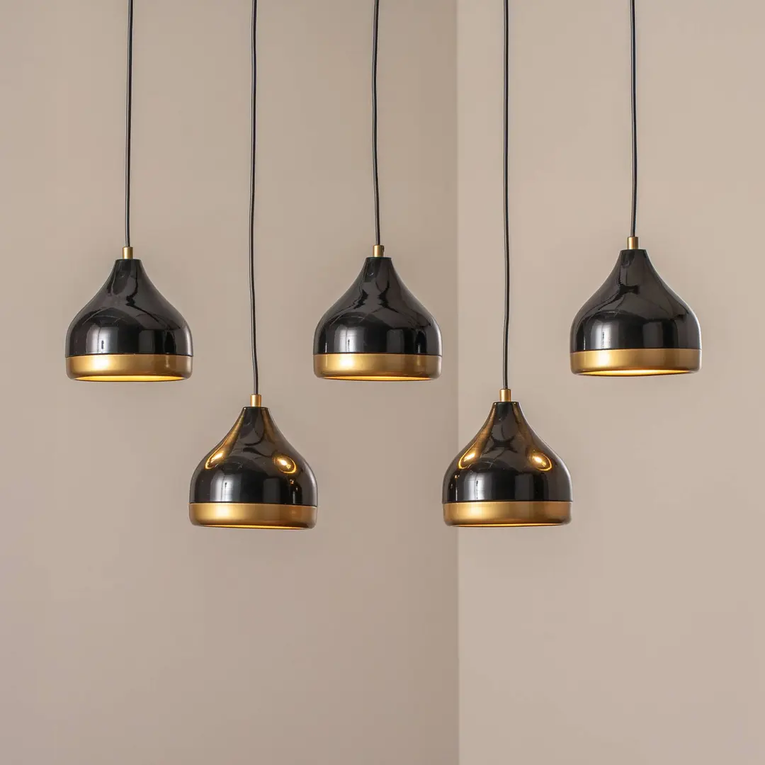 Opviq Hängeleuchte Yildo, schwarz/gold, 5-flammig. Länge 111 cm