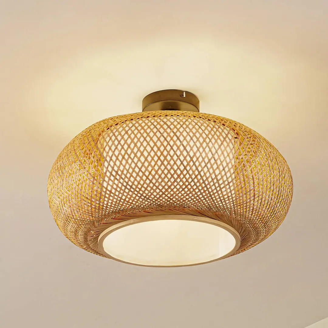 Lindby Deckenleuchte Romaine, Bambus, natur/weiß, Ø 50 cm