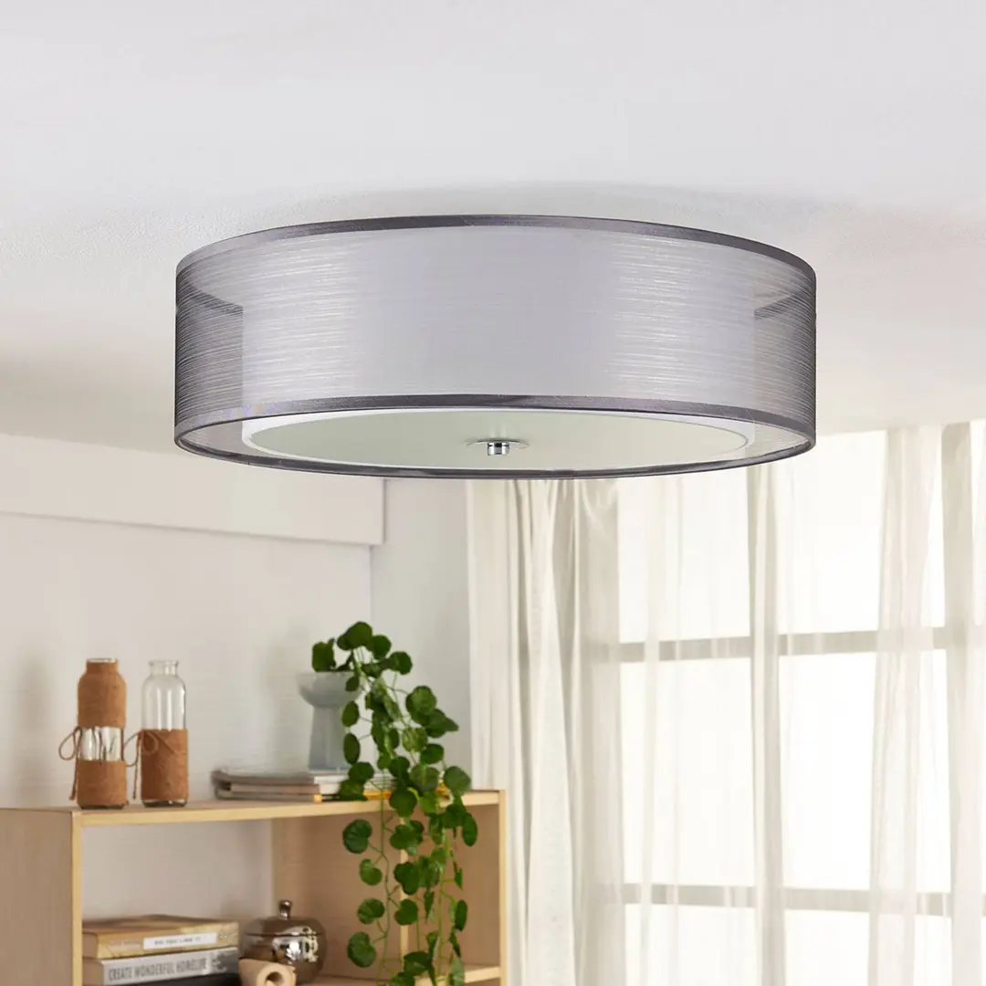 Lindby Deckenlampe Tobia, grau, Textil, Ø 50 cm, E27