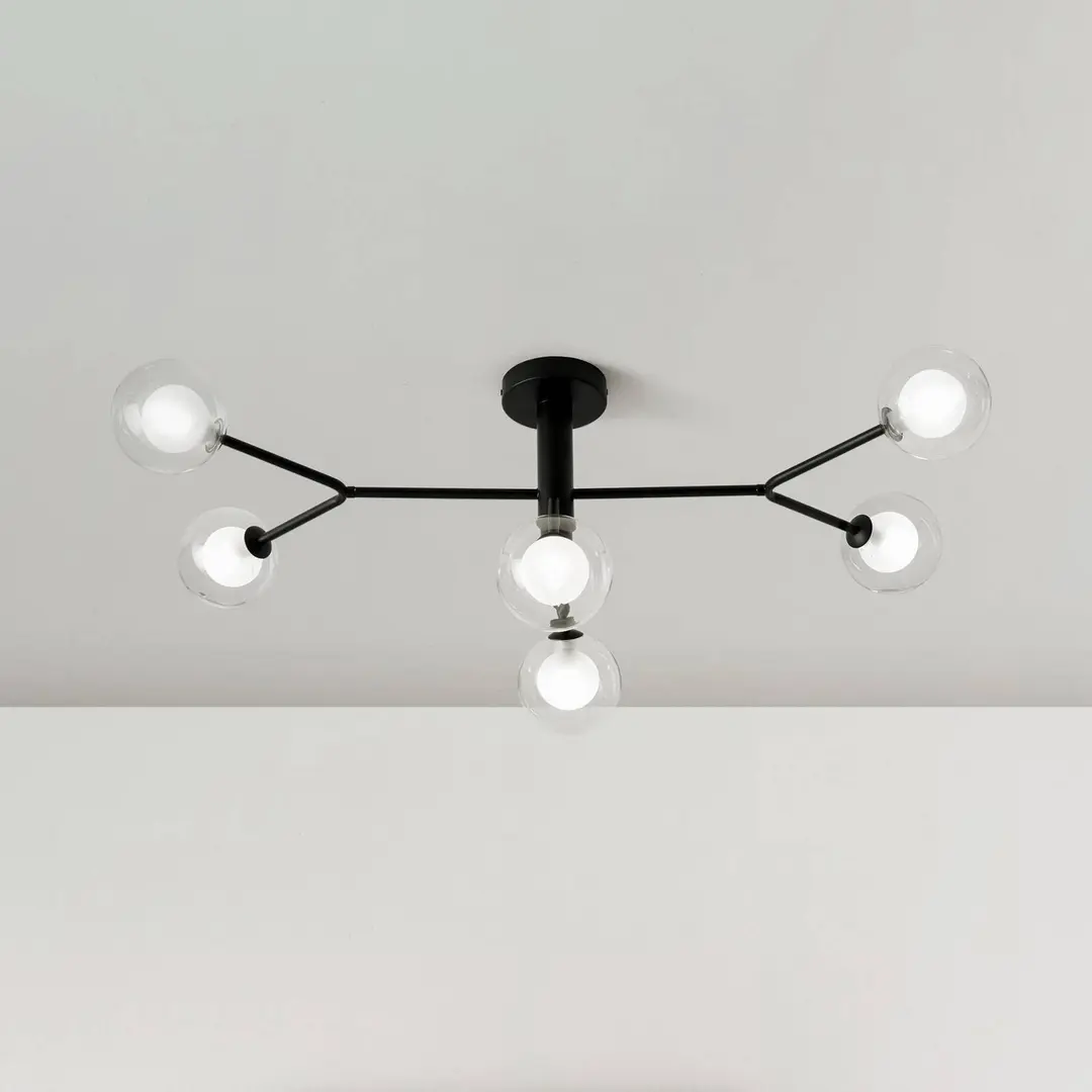 miloox by Sforzin Deckenleuchte Cosmo, 6-flammig, schwarz/klar, Glas