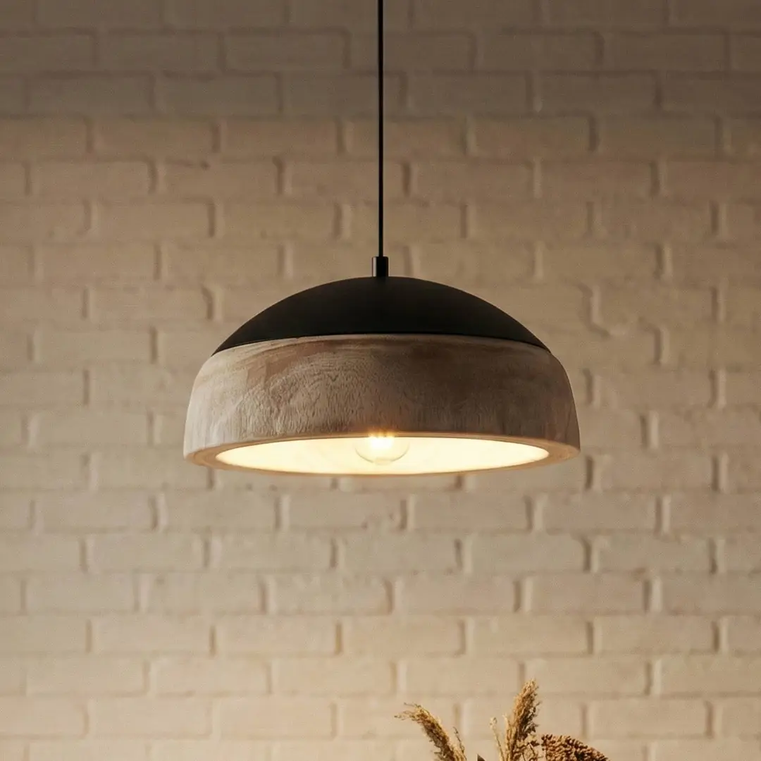Lucande Hängeleuchte Leivar, Ø 35 cm, Holz/schwarz, E27