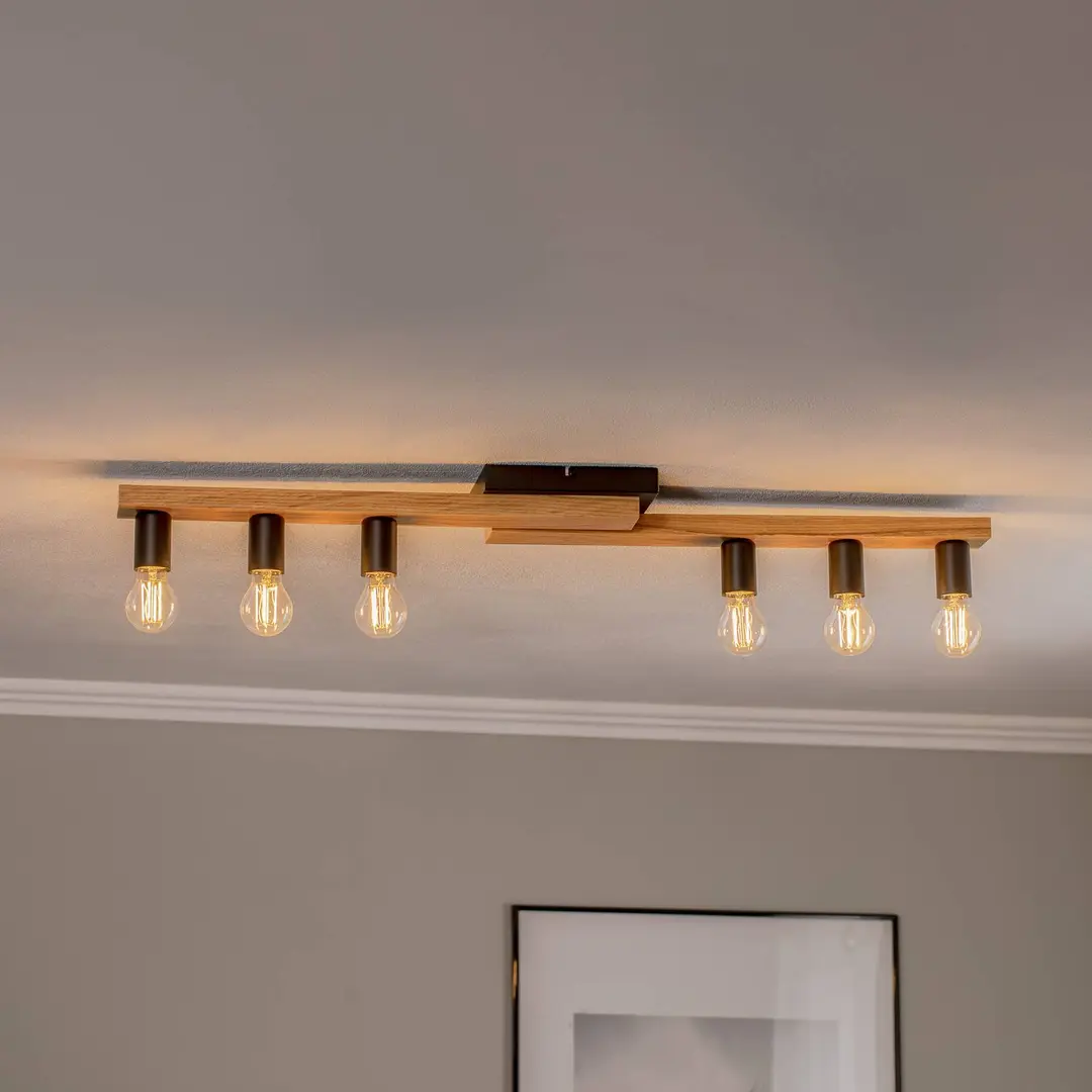 Lamkur Deckenleuchte Laurent, holz/schwarz, 104 cm, 6-flg.