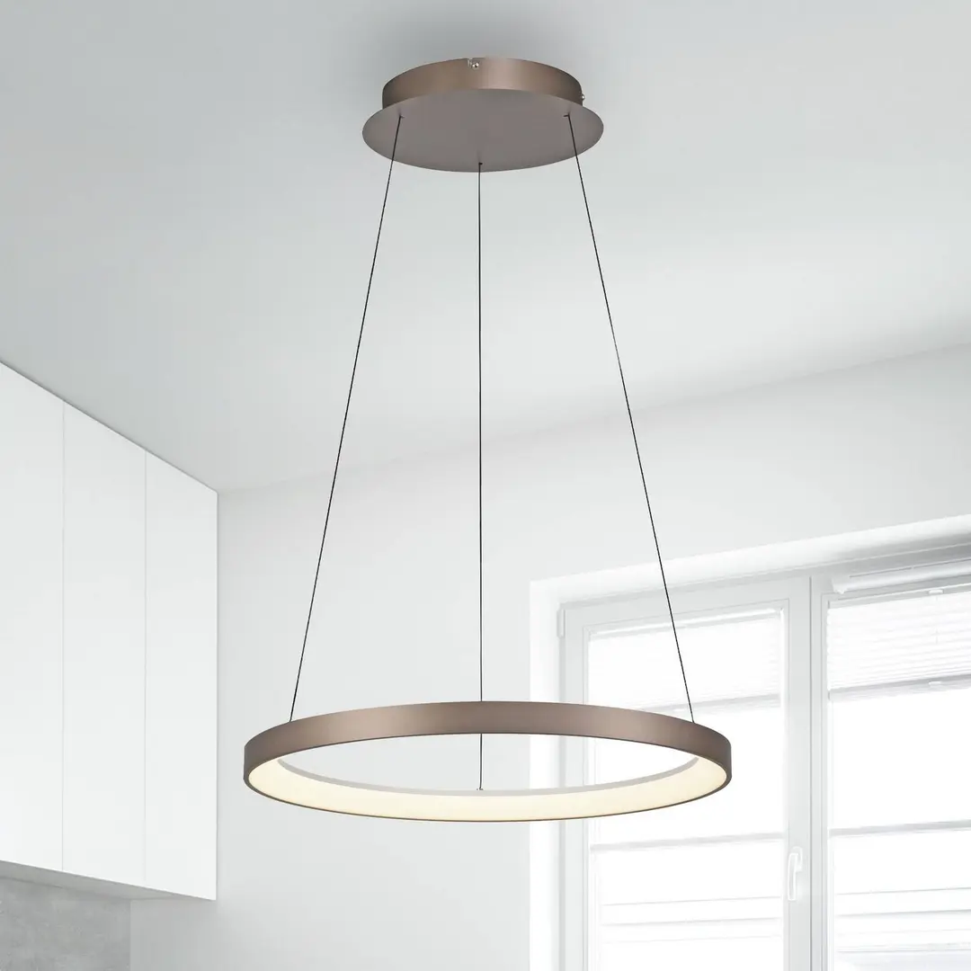 Paul Neuhaus LED-Hängelampe Hoop, braun, Ø 57 cm, dimmbar