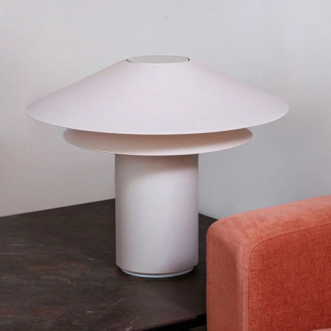 FARO BARCELONA Tischleuchte Shan, beige, Pergament/Stahl, Höhe 48,5 cm