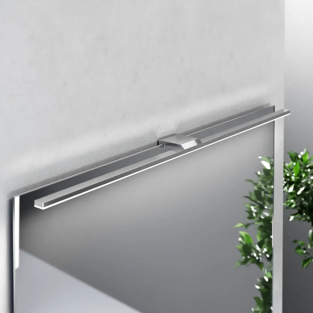 MCJ LED-Spiegelleuchte Triga IP44, chrom, 80cm, 3.000K