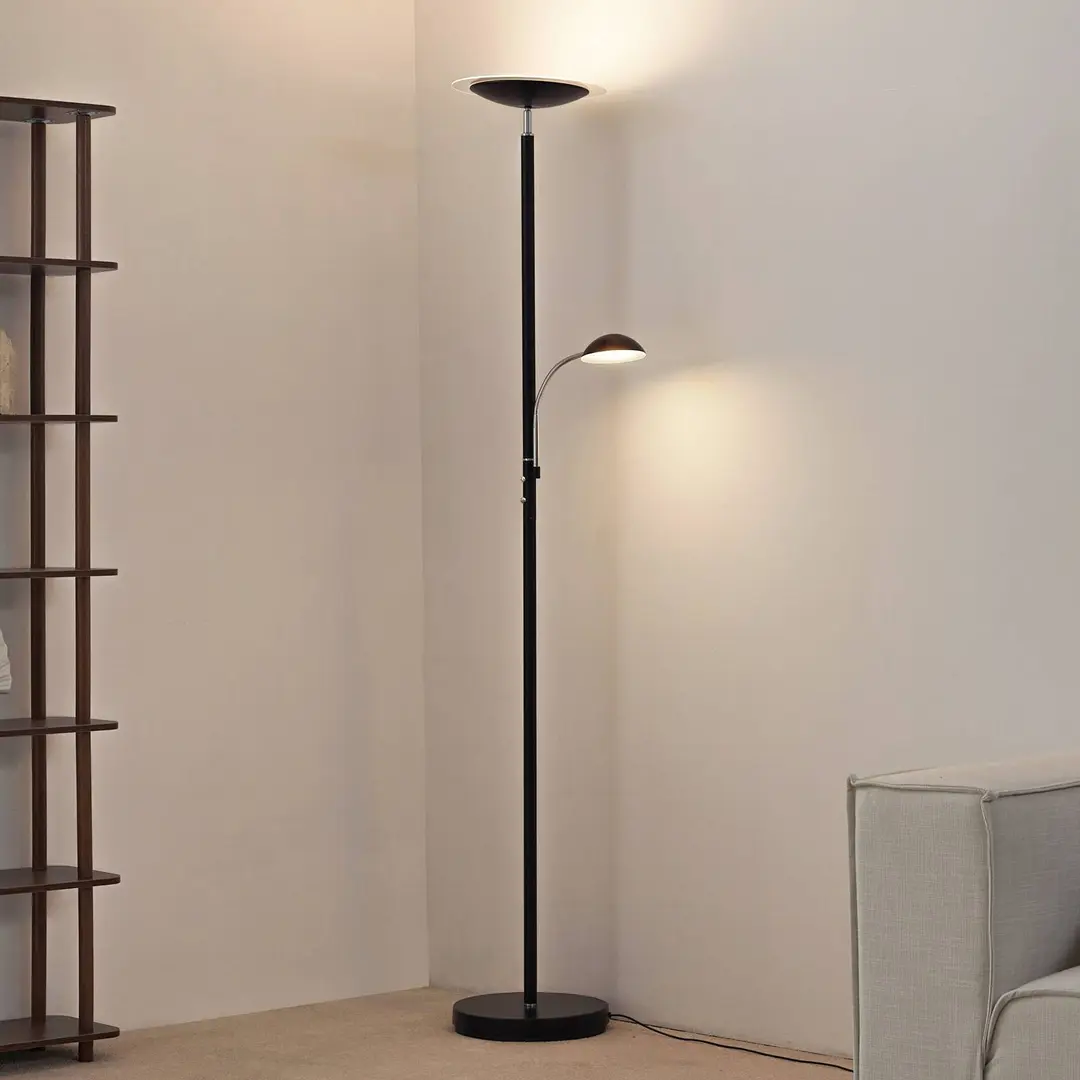 Lindby LED-Stehlampe Malea, schwarz, Leselampe, dimmbar