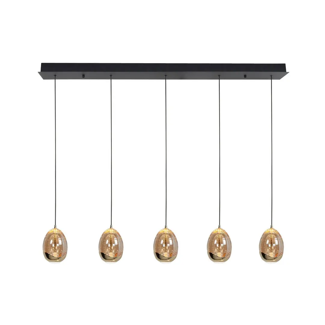 Highlight Hängelampe Golden Egg, amber/gold, Länge 107 cm, 5-flg. Glas