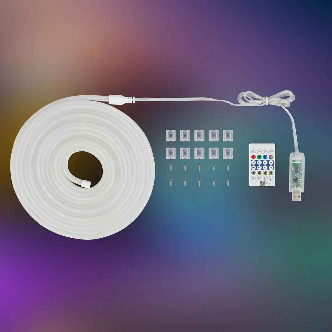 Briloner LED-Flexband RGBIC Neon, weiß, 5 Meter, USB, Musiksensor