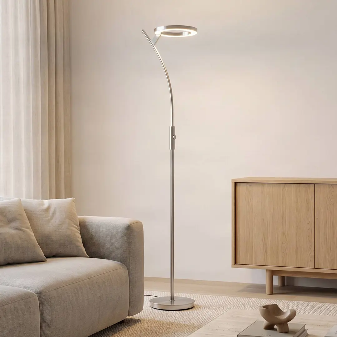 Lindby LED-Stehleuchte Darion, grau, Metall, dimmbar, 180cm