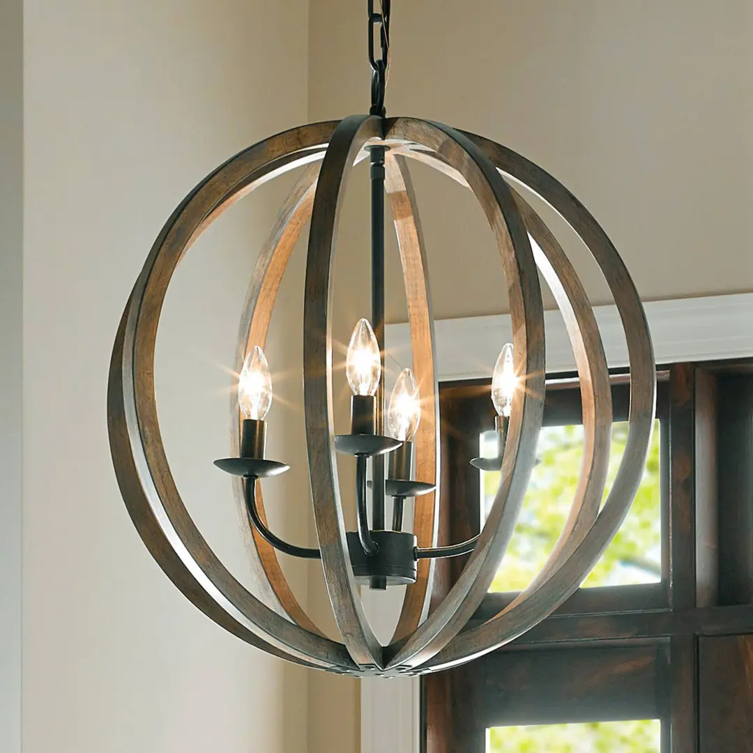 FEISS Vierflammige Pendelleuchte Allier aus Holz 52,1 cm