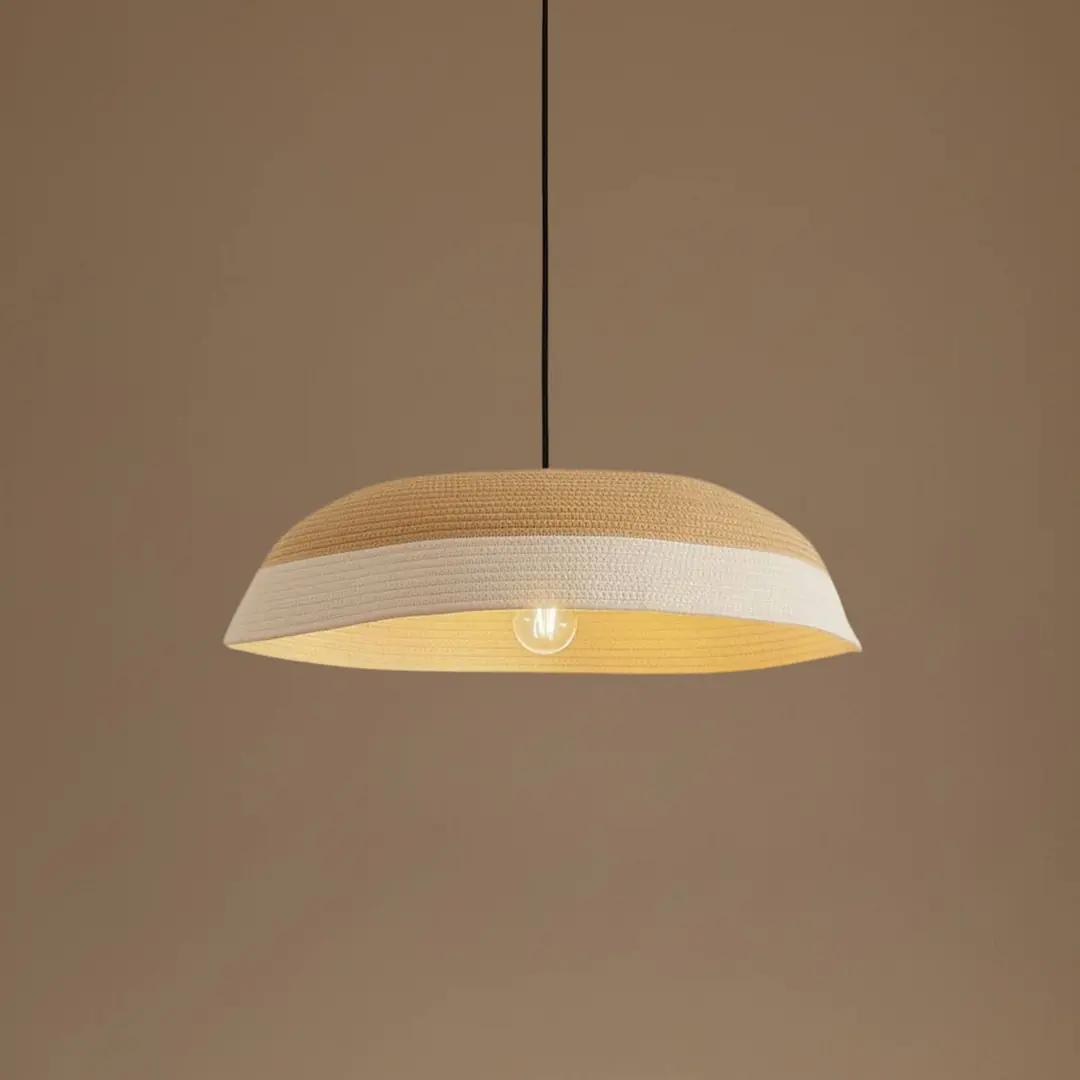 Lindby Hängeleuchte Caliva, Ø 60 cm, beige/weiß, Hanfseil