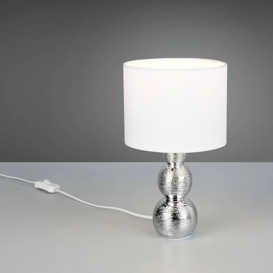 Reality Leuchten Tischleuchte Lova, weiß/silber, Höhe 29 cm, Glas/Keramik E27