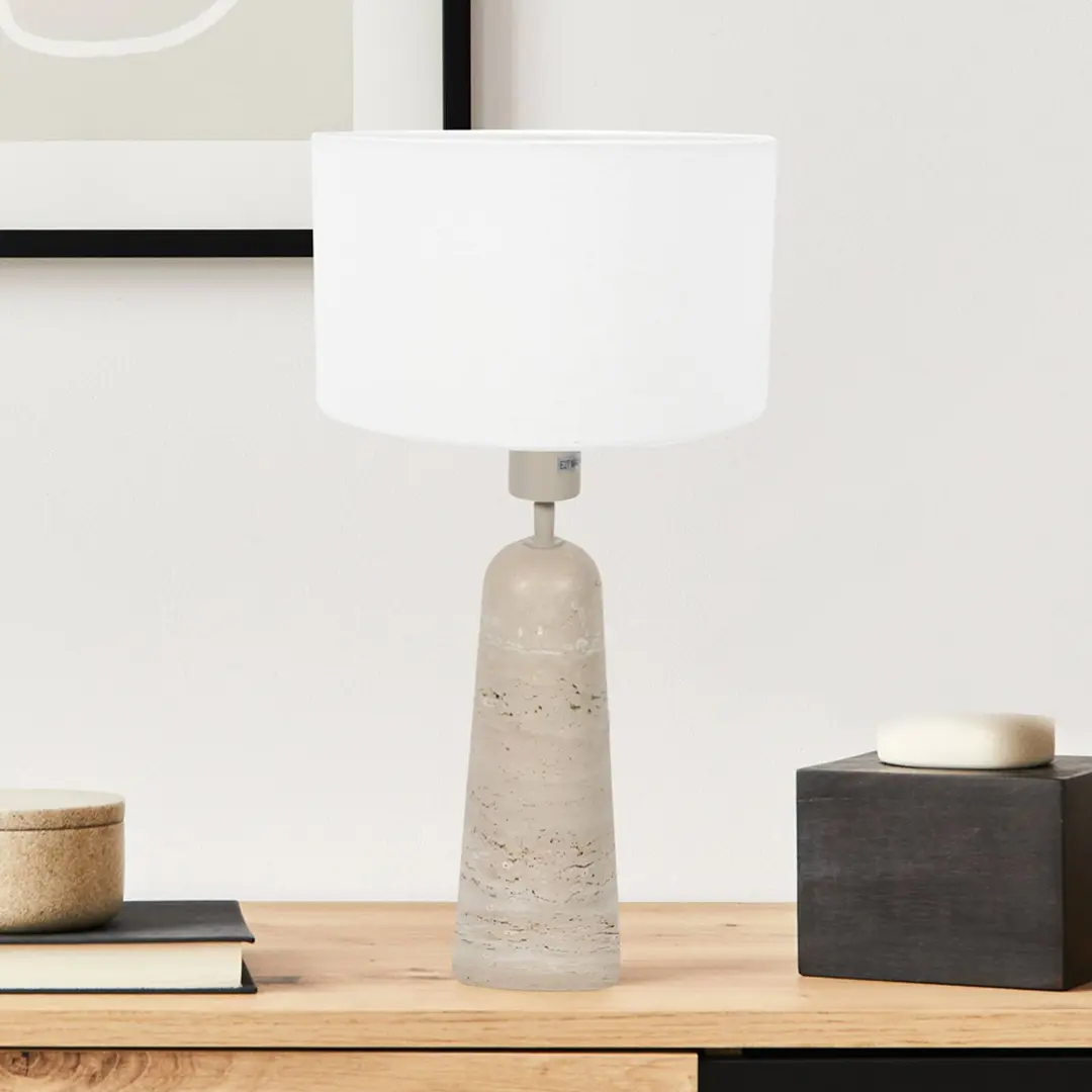 Anne Light Tischleuchte Travino, Höhe 49 cm, Travertin, Leinen, E27