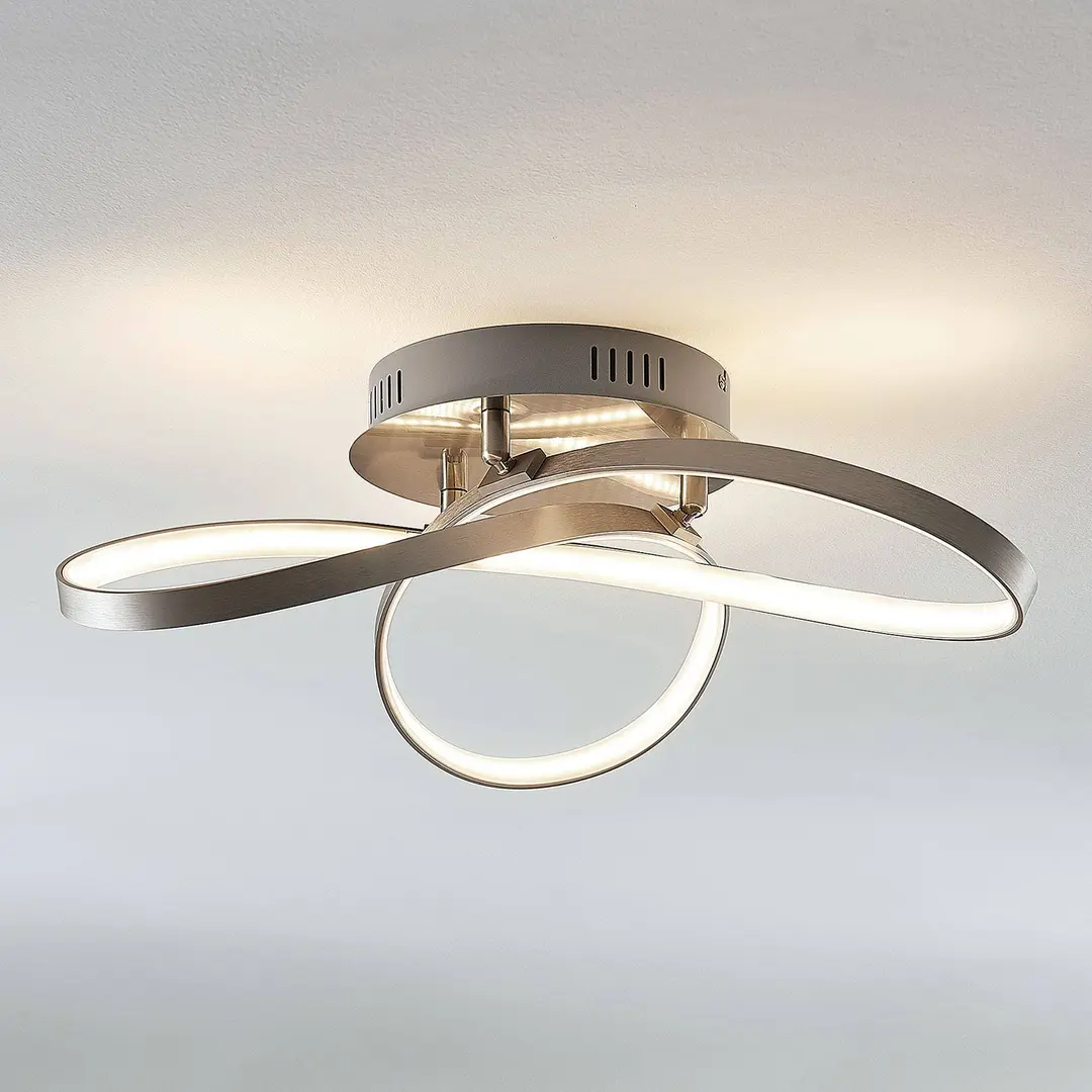 Lindby LED-Deckenlampe Saliha, nickelfarben, Metall, dimmbar
