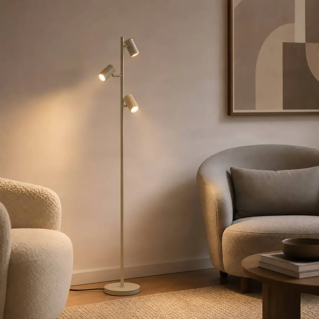 Lindby Stehleuchte Kardis, 3-flammig, beige, Höhe 157 cm