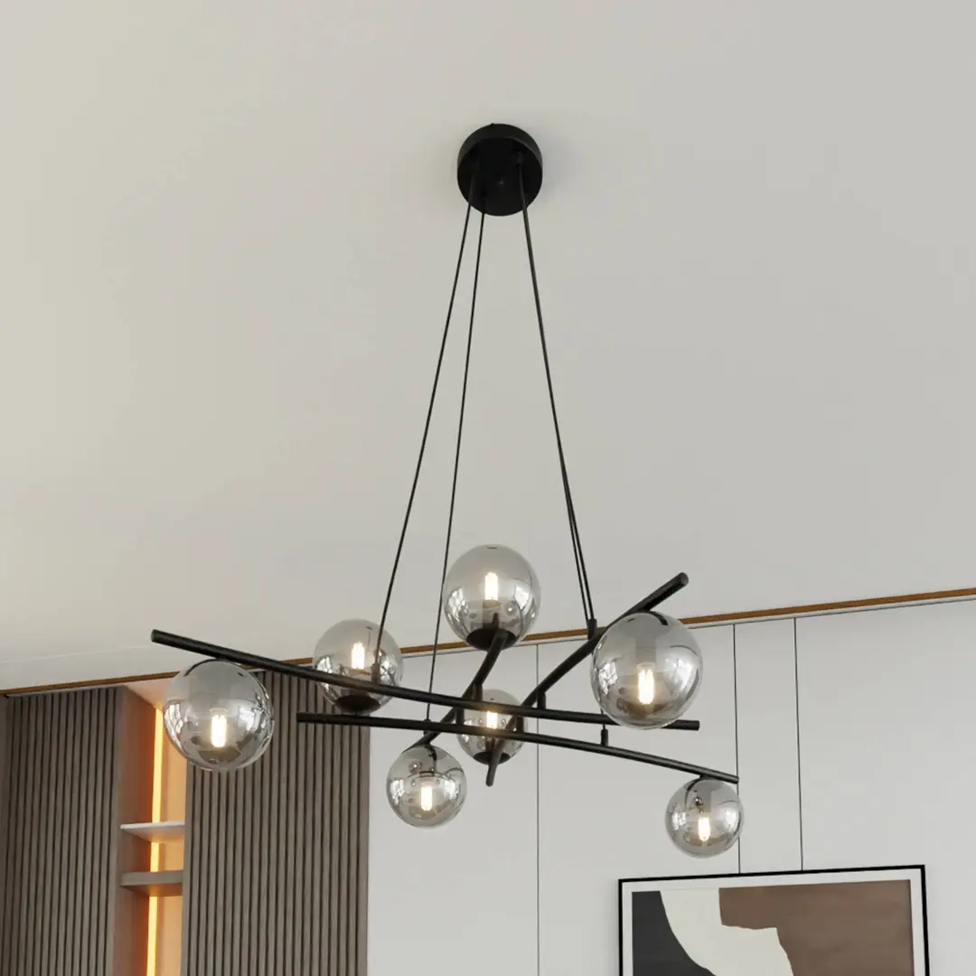 EMIBIG LIGHTING Hängeleuchte Glassy, Glas grafit, 100 cm, 8-flg., gekreuzt