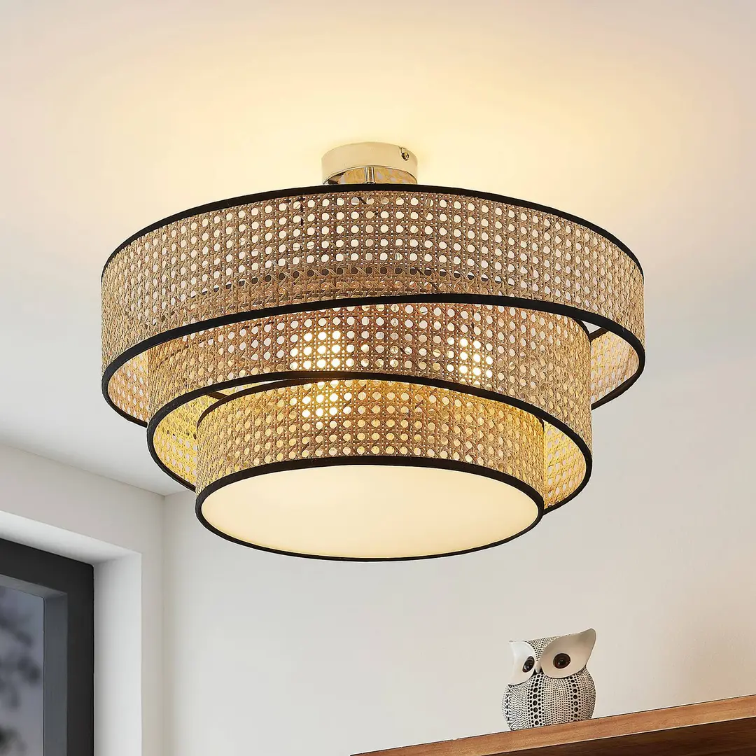 Lucande Deckenleuchte Elowen, Ø 56 cm, Rattan, Bambus