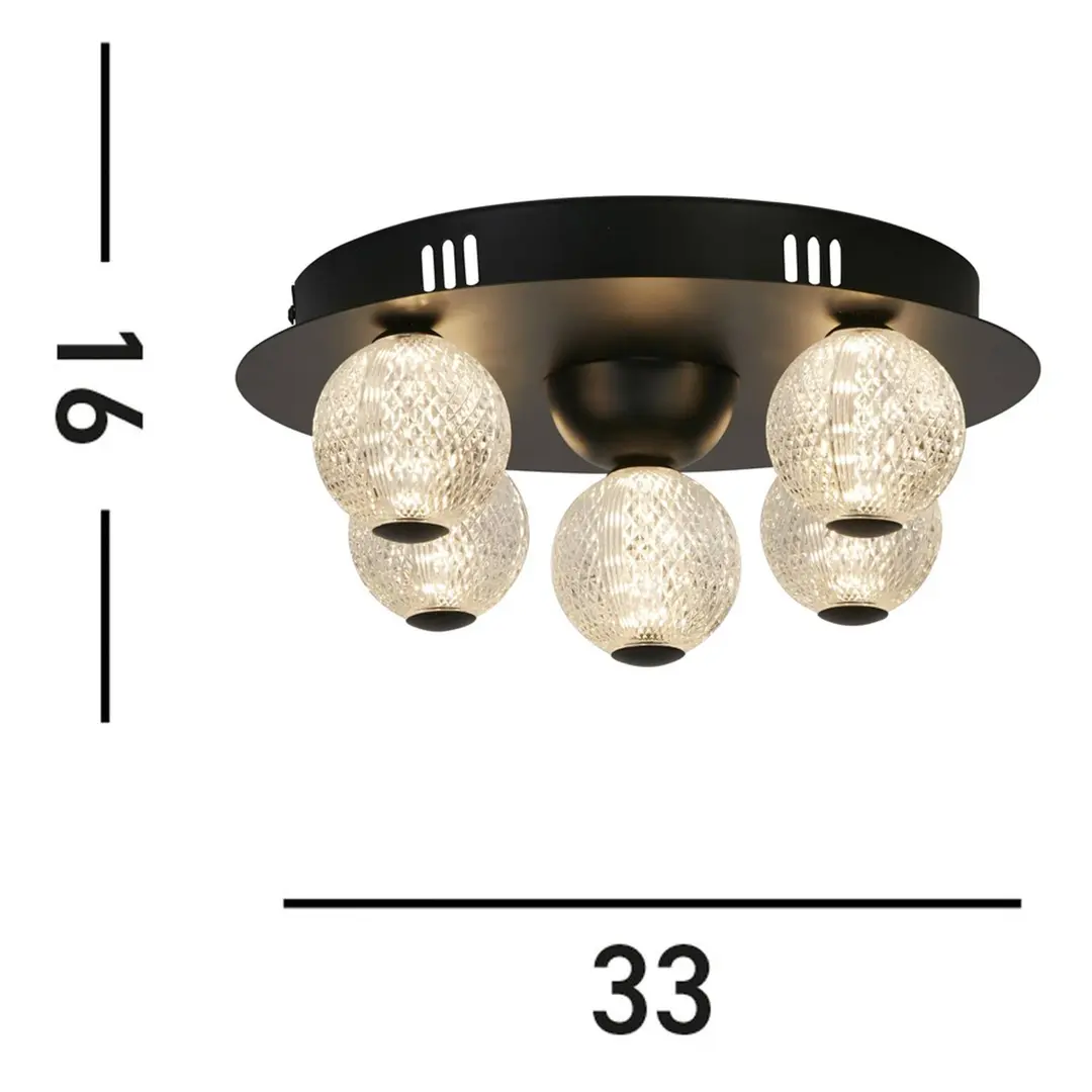 Searchlight LED-Deckenlampe Asteroid, schwarz Ø 33 cm Stahl/Acryl 5-flg.