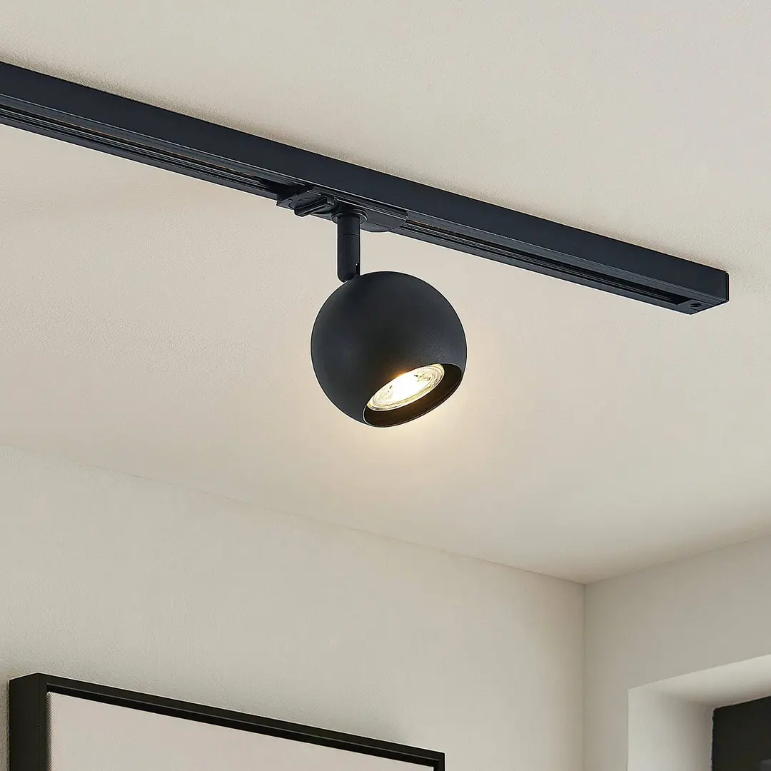 Lindby Schienenspot Linaro, GU10, Ø 9 cm, schwarz, 1-Phasen