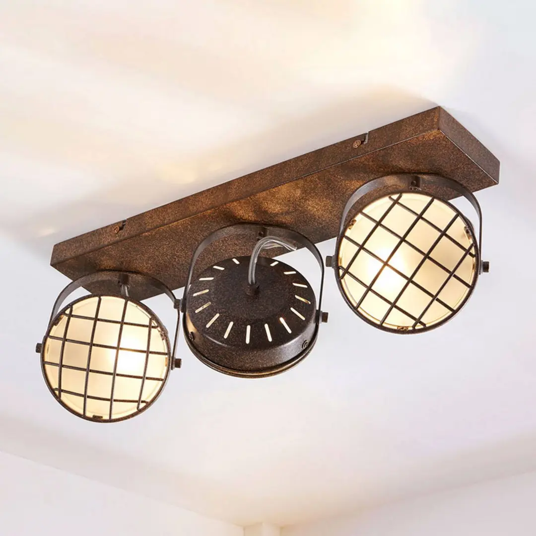 Lindby Strahler Tamin, 48 cm, rostfarben, 3-flammig, Glas