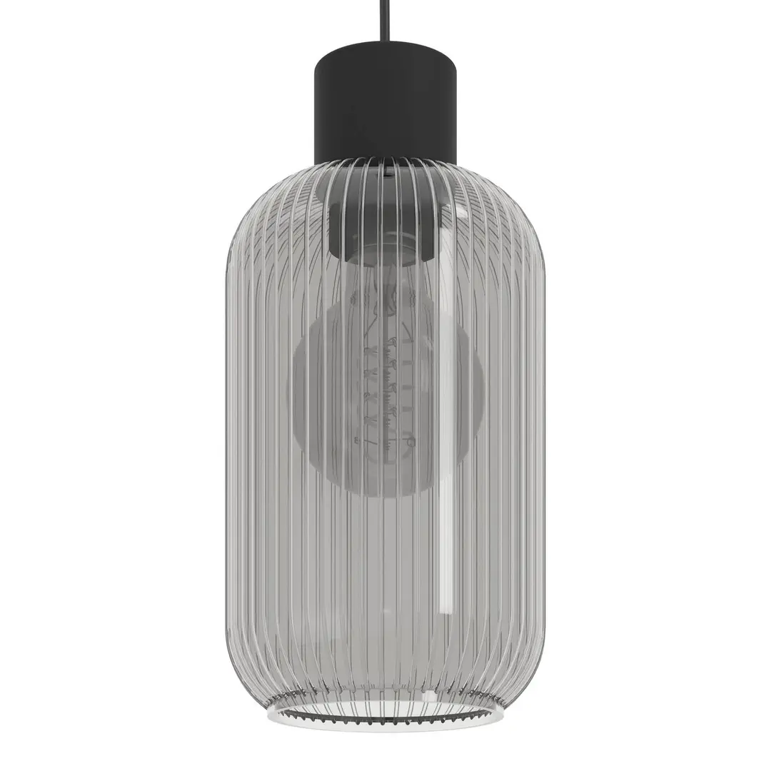 EGLO Hängelampe Dasmina, Ø 13 cm, rauchgrau/schwarz, Glas, E27