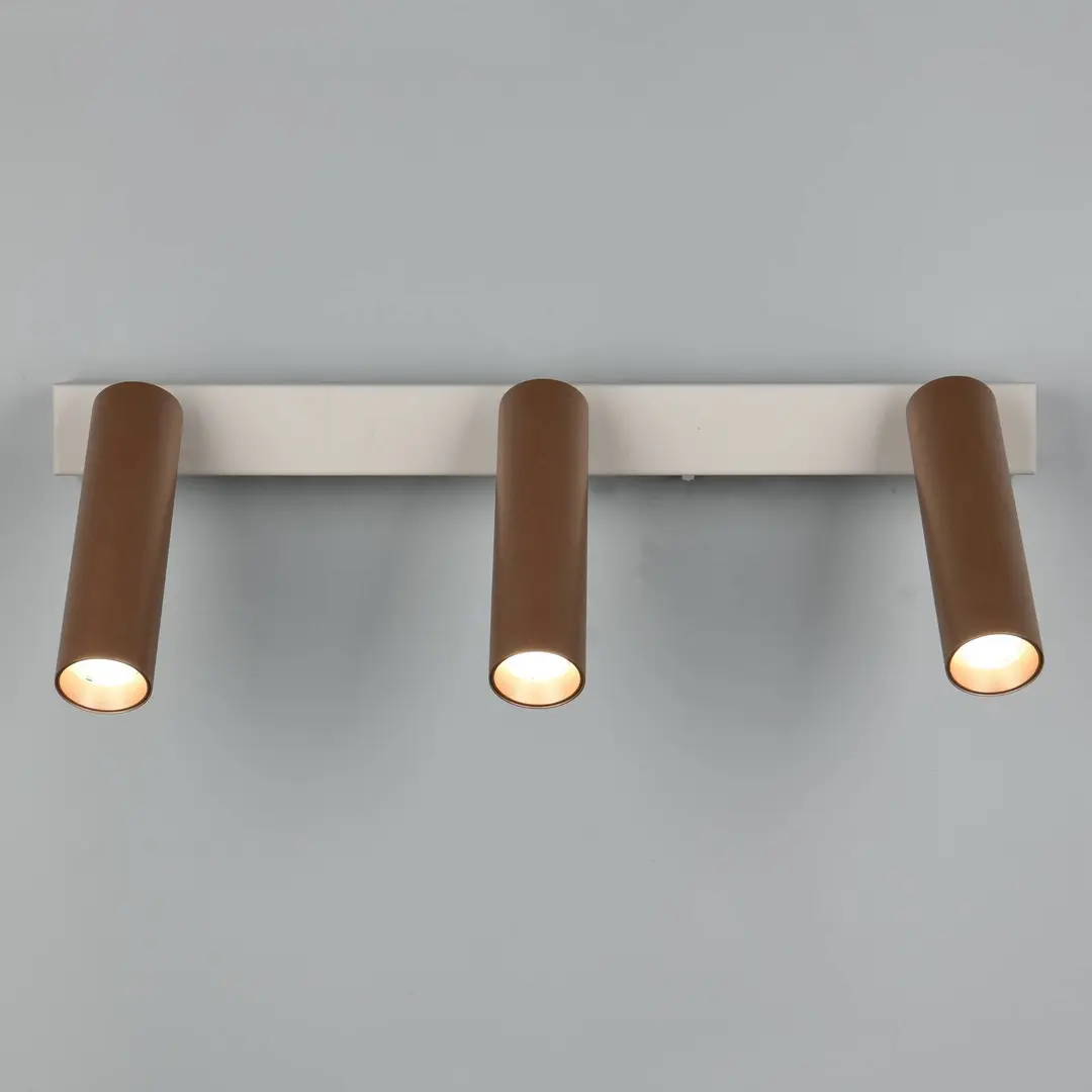 Trio Lighting LED-Deckenstrahler Ambala. Länge 44 cm, grau/braun, 3-flg.