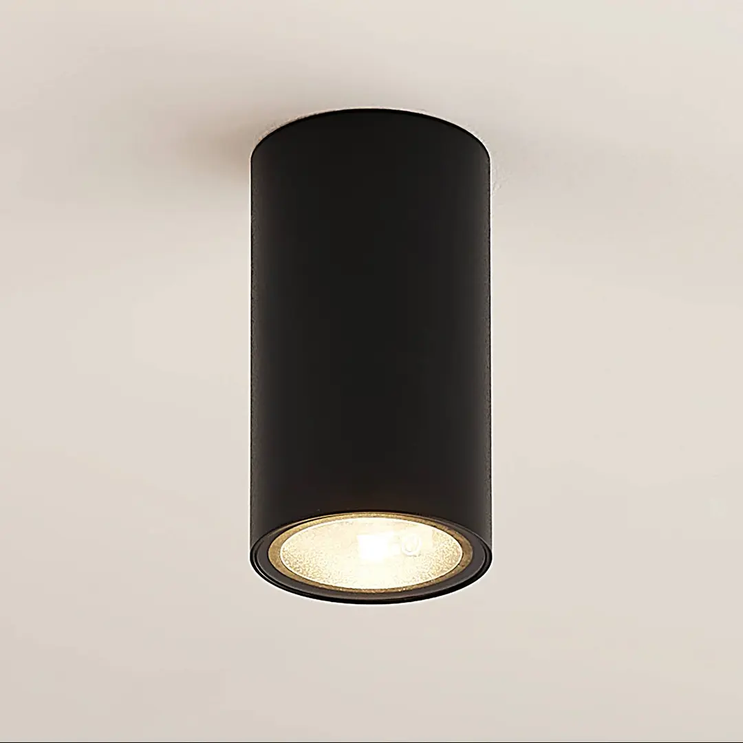 Arcchio Downlight Olivir, schwarz, Metall, Ø 6cm, GU10, IP44