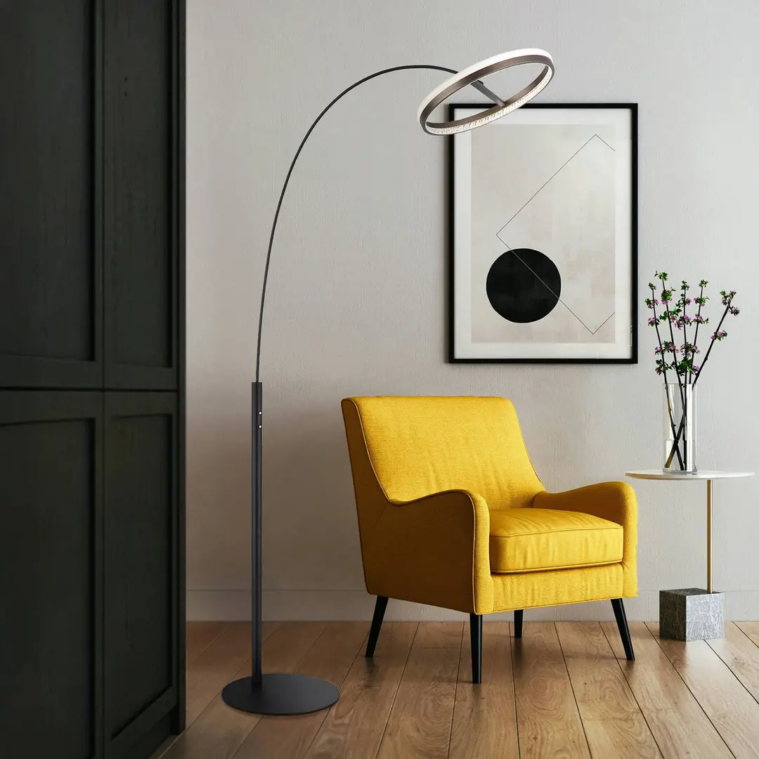 Globo LED-Stehlampe Della, Höhe 190 cm, schwarz/dunkelgrau, Metall