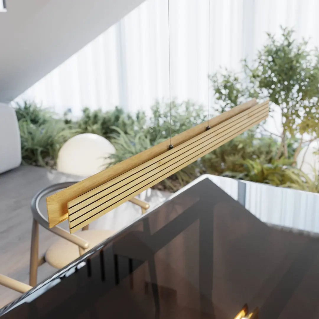 Elobra LED-Pendelleuchte Inka, holz hell, dimmbar Länge 116 cm