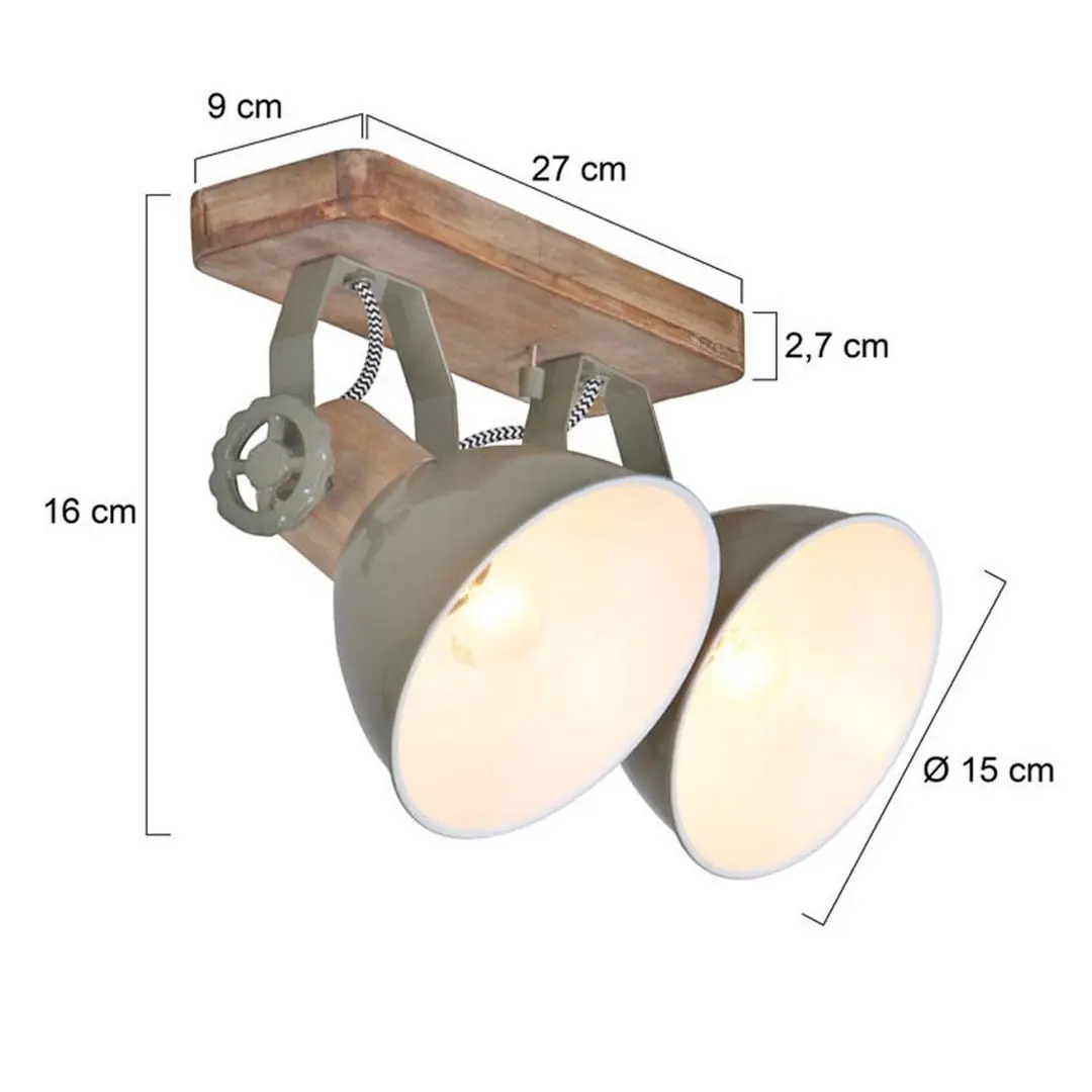 Steinhauer Deckenspot Gearwood grün/holz hell, 2-flg., Länge 32 cm