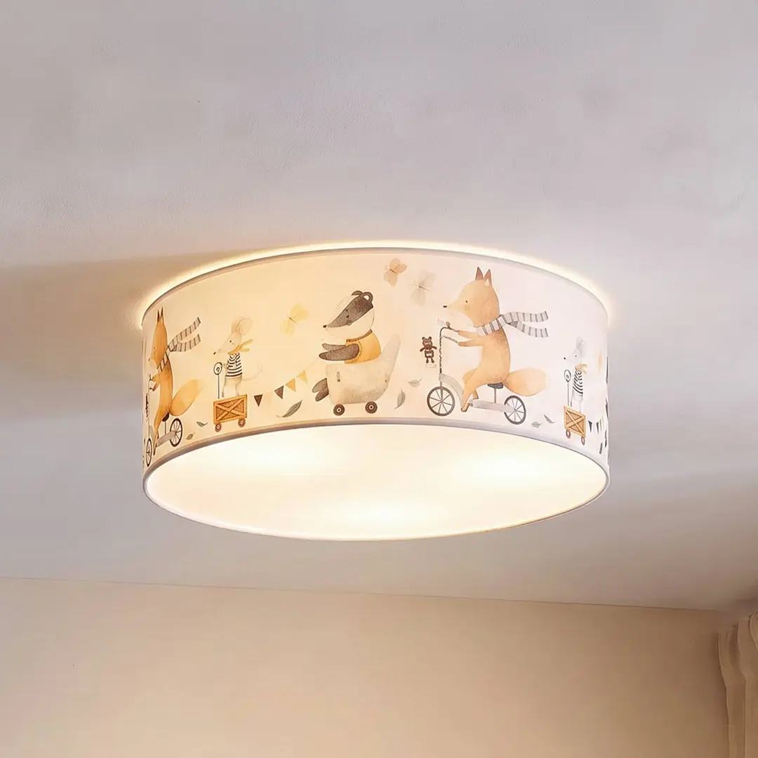 Duolla Kinder-Deckenlampe Kids Print, bunt/beige, Ø50 cm, Textil