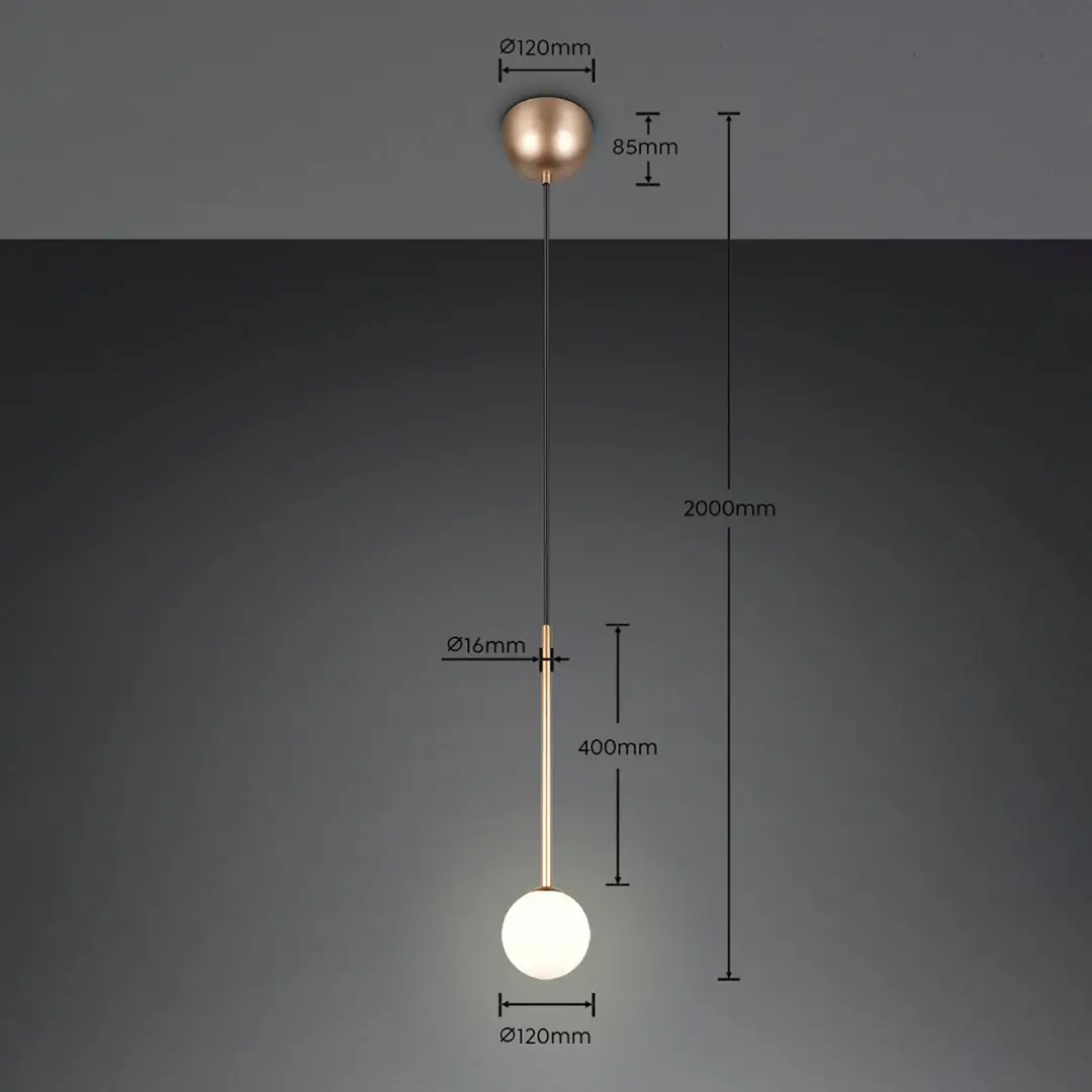 Trio Lighting Hängelampe Firano, goldfarben, Ø 12 cm, Metall