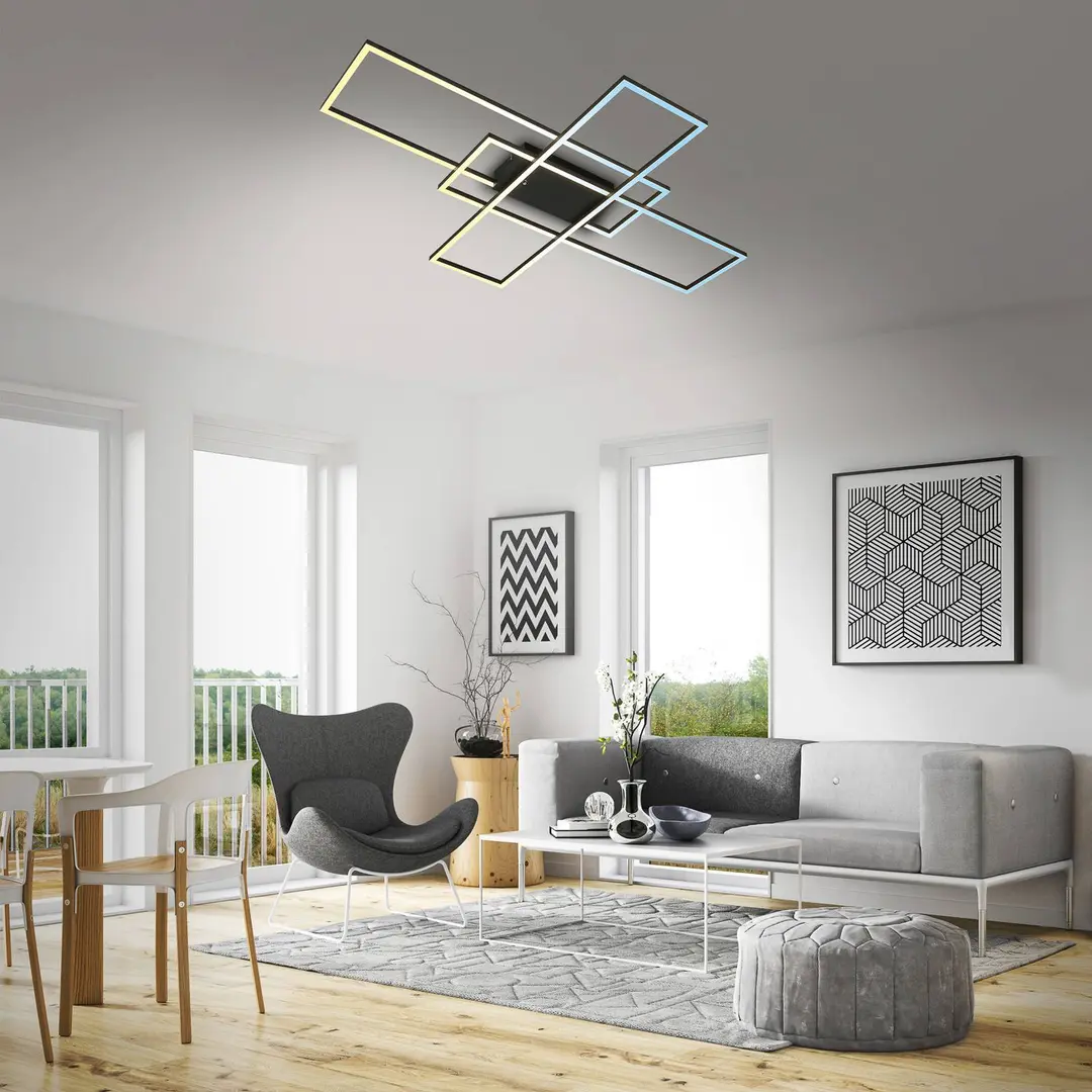 Briloner LED-Deckenlampe Roami, 104x71cm, schwarz, CCT, Fernbedienung